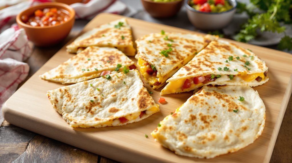 Quesadillas dorées sur planche