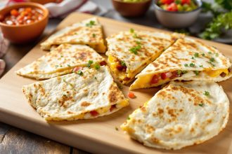 Quesadillas dorées sur planche