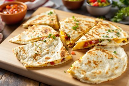 Quesadillas dorées sur planche