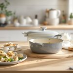 Cuisine élégante avec cocotte de morilles et vin