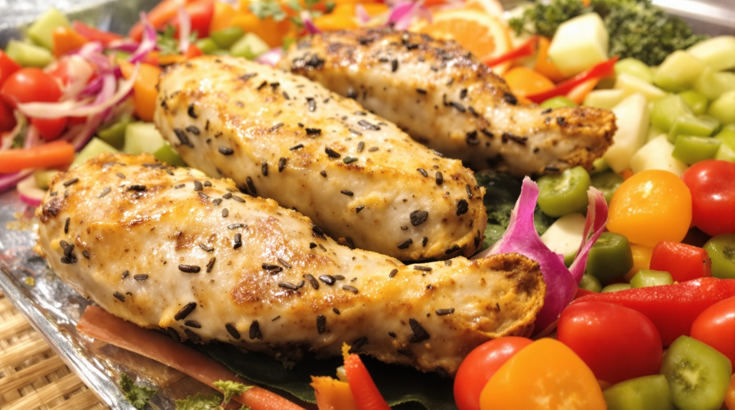 Samoussas et légumes frais.