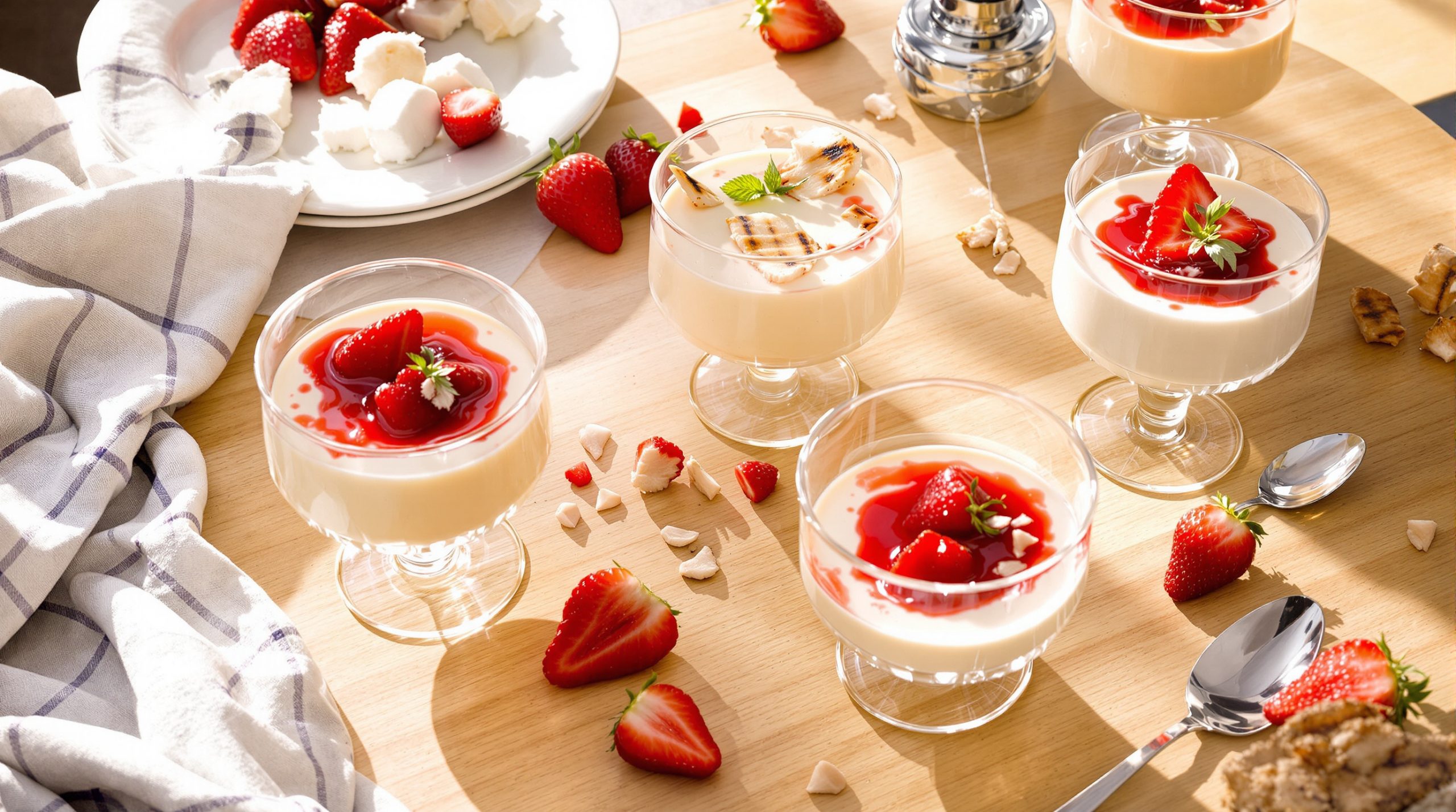 Verrines de panna cotta à la noix de coco et fraises