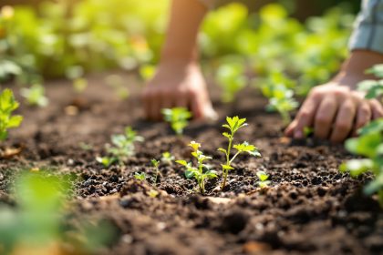 Jardinier préparant un parterre de printemps