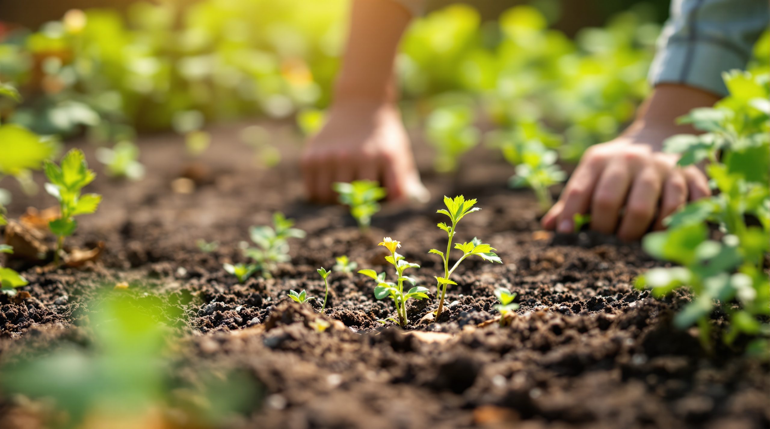 Jardinier préparant un parterre de printemps