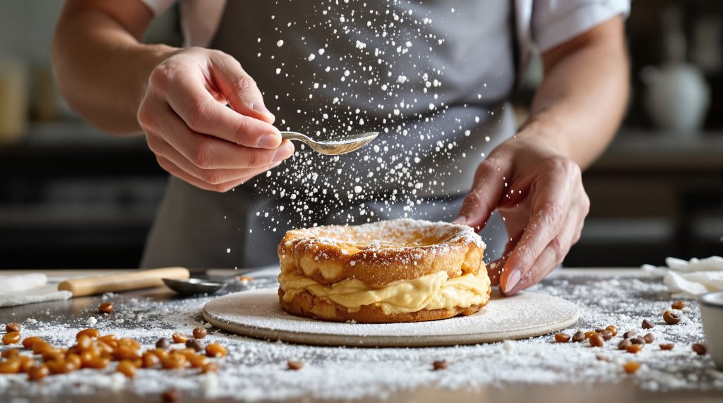 Pâtissier_saupoudrant_Paris_Brest