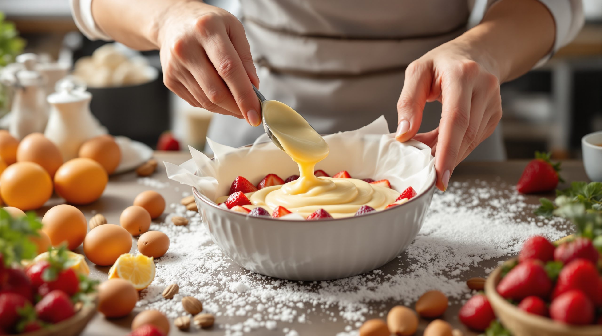 préparation-flan-fraises-cuisine