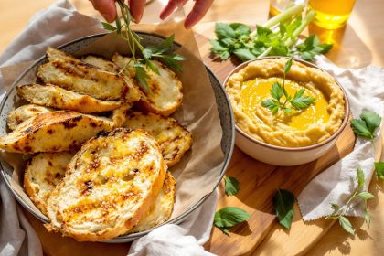 Houmous automnal sur table rustique