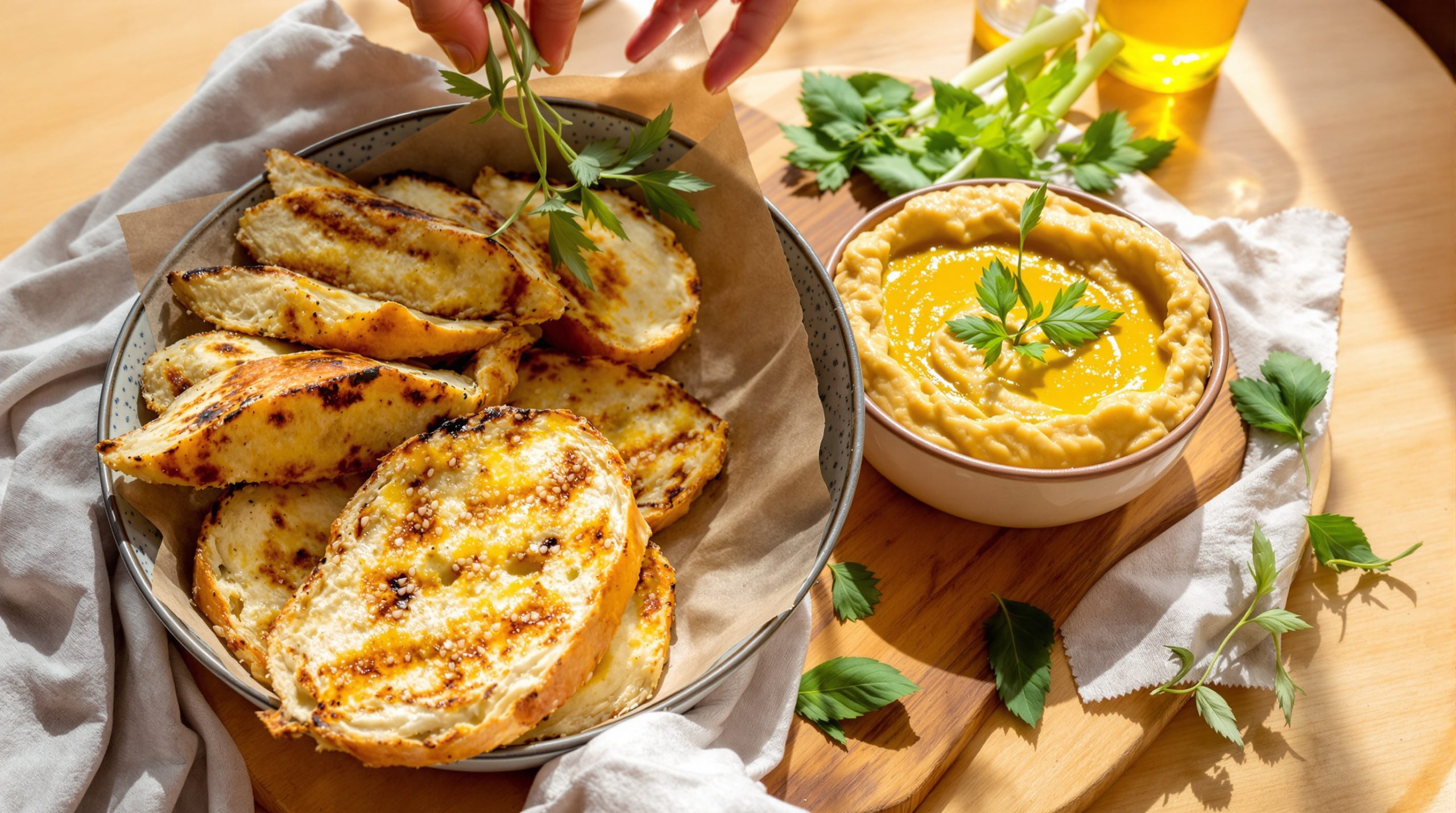Houmous automnal sur table rustique