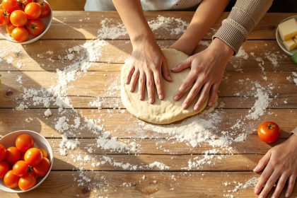 Préparation de pizza en famille