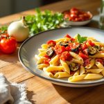 Plat_méditerranéen_aubergines_penne