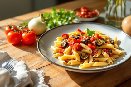 Plat_méditerranéen_aubergines_penne