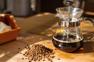 cafetière_piston_grains_table_boissonnée